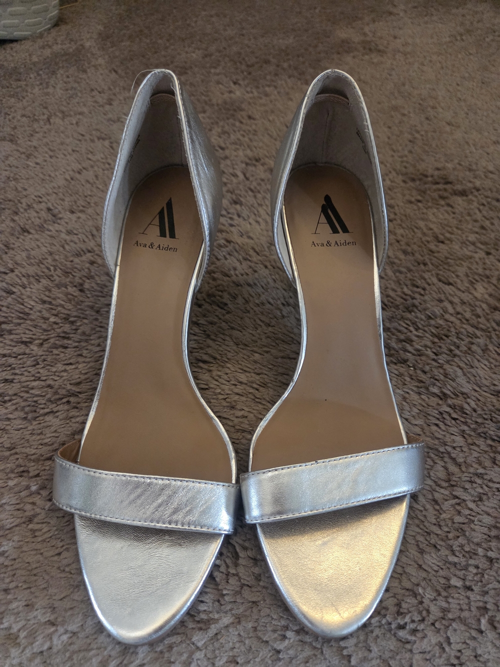 Ava & Aiden Silver Open-Toe D'Orsay Heels